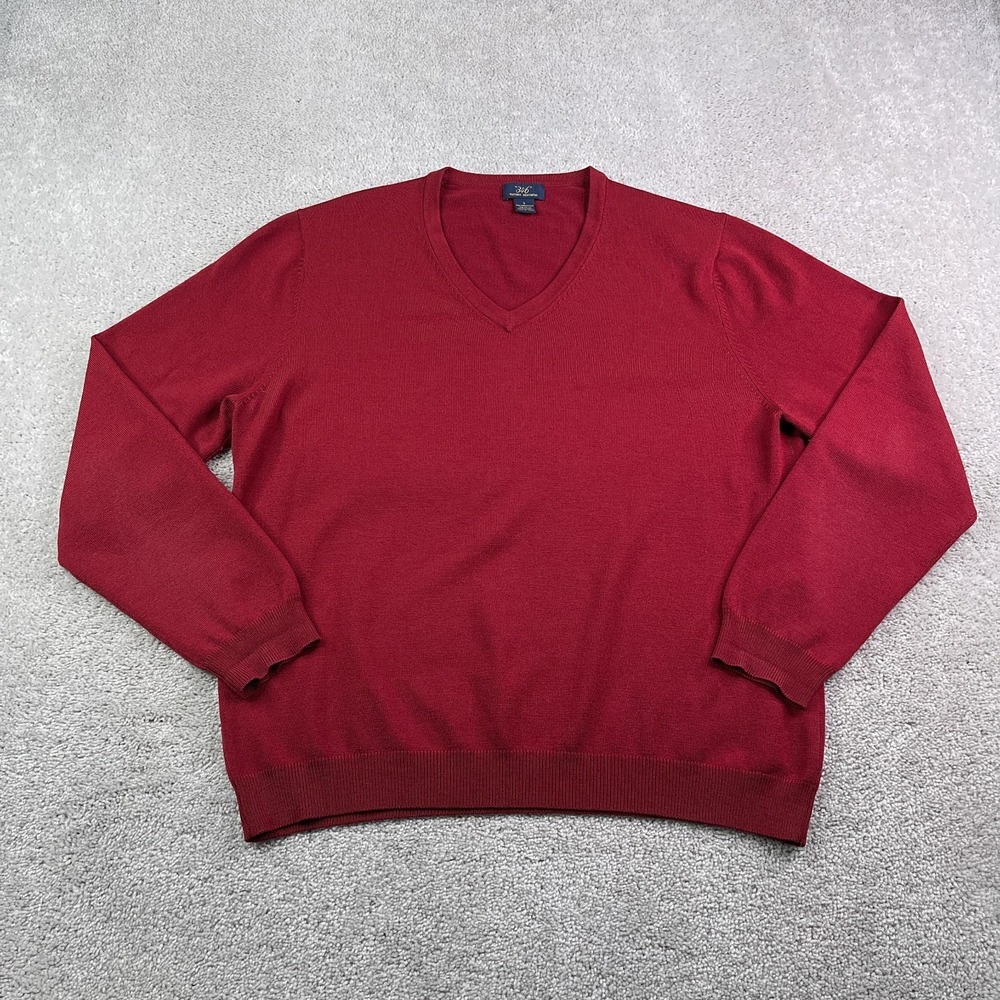 Brooks Brothers‎ Sweater Mens Large Red Merino Wool Blend 346 V Neck Pullover